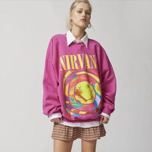 Urban Outfitters Nirvana overdyed crew neck sweatshirt in pink